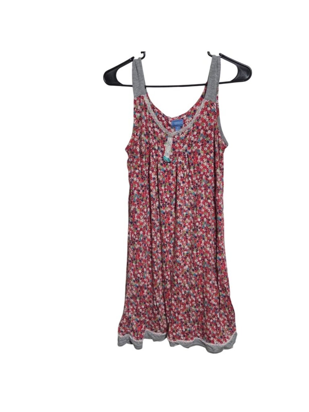 Vera Wang Nightgown Size Medium Floral Sleeveless Lace Trim Red Sleepwear